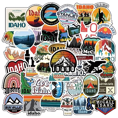 Idaho State Stickers 60pcs Decals Travel Aesthetic Waterproof Vinyl Pack Stickers for Water Bottle Laptop Cup Kids Adults Teens Girls Phone Skateboard DIY Party Decorative Supplies Activities