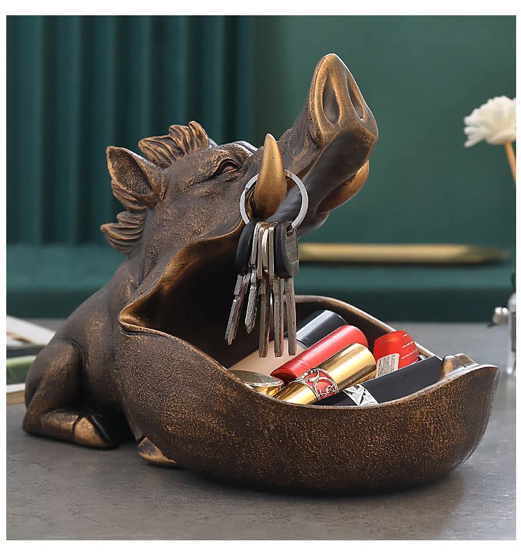 CUZOKOLA Funny Wild Boar Figurine Animal Candy Bowl for Office Desk Extra Large Mouth,Key Holder Bowl Table,Cute Jewelry Necklace Earring Dresser Sundries Storage Holder Box Resin Sculpture Decor Gold