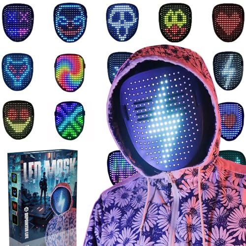 Depointer Life Led Mask with Gesture Sensing,Unisex LED Lighted Face Transforming Mask for Costume Cosplay Party Masquerade