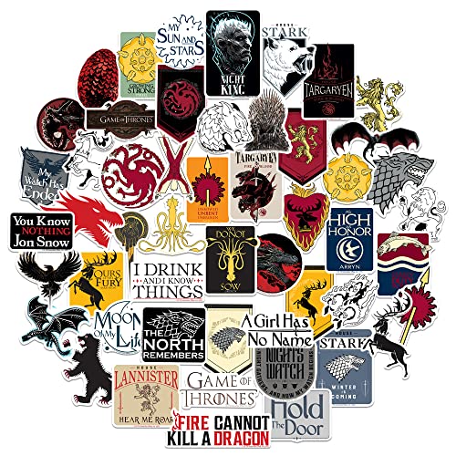 Game of Thrones House of The Dragon Sticker Pack Die Cut Vinyl Large Deluxe GOT Stickers Variety Pack - Laptop, Water Bottle, Scrapbooking, Tablet, Skateboard, Indoor/Outdoor - Set of 50