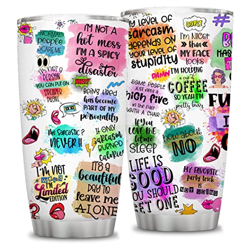 ATHAND 20 Oz Funny Sarcastic Quotes for Women,Birthday Gift for Women Girls,Idea for Best friend Bestie, Coworker Mom Wife Coffee Travel Mug,Mom's Day Present,Multicoloured Insulated Tumbler with Lid