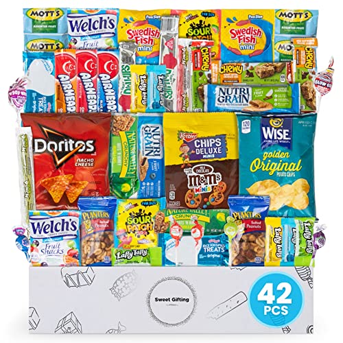 Ultimate Snack Boxes Care Package - (42 Count) Sampler Snackbox for Office, Adults, Kids, Teen, Men, Women, College Student, Gift Basket- Candy Food Cookies Chips Arrangement