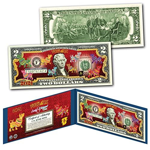 2021 Lunar Chinese New Year of The OX Polychromatic 8 Oxen Two-Dollar Collectible U.S Bill in Blue Folio