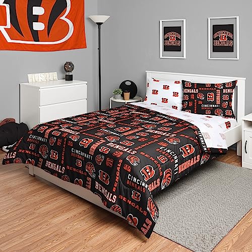 FOCO Cincinnati Bengals NFL Team Color Bed In a Bag Comforter Bedding 5 Piece Full Set