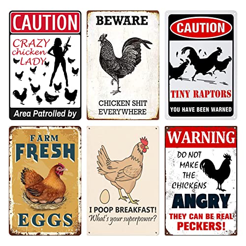 Aestalrcus 6 Piece Metal Signs Chicken Signs for Funny Coop Decor Signs for Outdoor Decor Farm Plaque Yard Chicken Coop Gift for Chicken Lovers Chickens Plaque 8x12 Inch