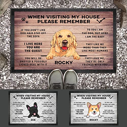 Personalized Welcome Dog's House Funny Rules Doormat - When Visiting My House Please Remember Door Mat, Custom Dog Name & Funny Rules Mat, Cute Pet Lover Owner Front Door Non-Slip Decorative Gift Rugs