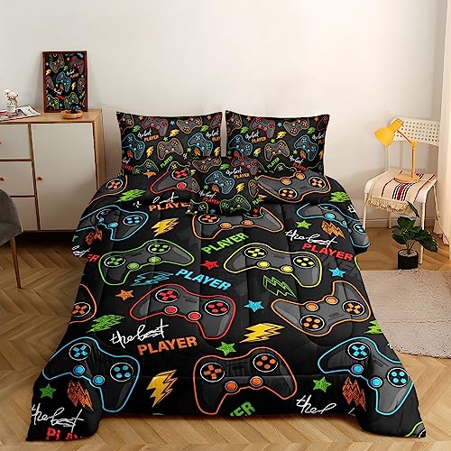 ROWADALO 5 Pieces Gaming Bedding Set for Boys Gamer Comforter Set Twin Size,Game Controller Comforter for Boys Kids 5 Pieces Bed in A Bag 3D Gamepad Microfiber Bedding Sets,DJT H5011 Twin
