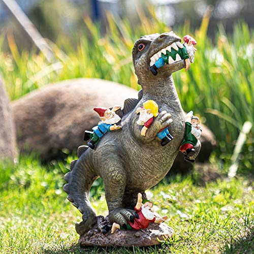 SOWSUN Garden Gnomes Statues Yard Decorations Outdoor Garden Decor, 14” Dinosaur Gnomes Garden Statues, Patio, Lawn Ornament, Gifts for Women, Mom for Mothers Day