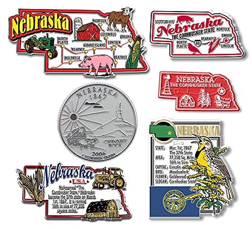 Nebraska Six-Piece State Magnet Set by Classic Magnets, Includes 6 Unique Designs, Collectible Souvenirs Made in The USA