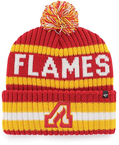 '47 Calgary Flames Beanie Mens Womens Cuffed Pom Knit Winter Hat Bering Style, Stretch Fit, Red, One Size