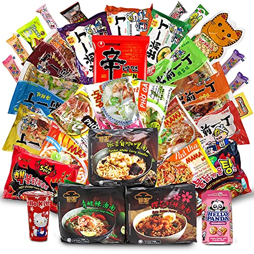 INFINITEESHOP Asian Instant Noodles Variety Pack, Samyang, Hao Hao, Nongshin, Mama | Free Snacks Included,10 Pack Ramen Student Care Package, Birthday Treat for Adults