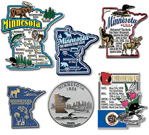 Minnesota Six-Piece State Magnet Set by Classic Magnets, Includes 6 Unique Designs, Collectible Souvenirs Made in The USA