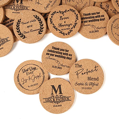Set of 50, 100, Personalized Cork Coasters, Wedding Favors for Guests, Custom Coasters, Bridal Gift, Wedding Gift, Business Promotional Items