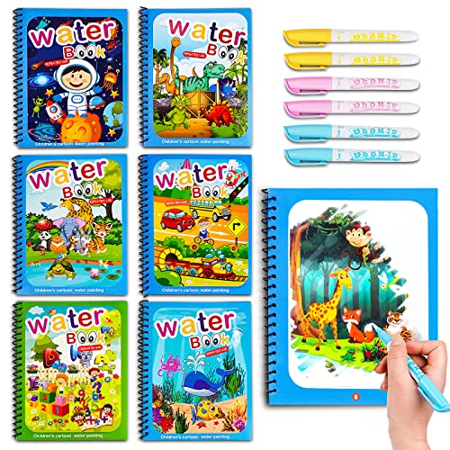 AIR BLOW Water Coloring Books for Toddlers, Water Painting Book for Toddlers, Paint with Water Books for 3-5, Water Doodle Book Toys, Travel Toys for Toddlers, Toddler Travel Toys (6 Pack)