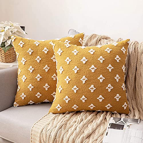 MIULEE Set of 2 Decorative Throw Pillow Covers Rhombic Jacquard Pillowcase Soft Square Cushion Case for Summer Fall Couch Sofa Bed Bedroom Living Room, 20x20 Inch, Yellow