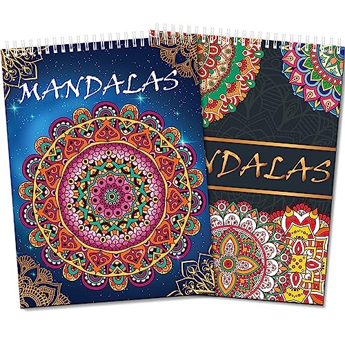 Elfew 2 Pack Mandalas Relaxing Coloring Books for Adult, 80 Original Mandala Patterns and Designs, Adult Coloring Book Spiral Bound, Gift for Adult to Relax, Anxiety and Depression