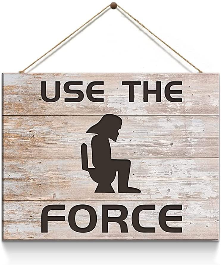 Creoate Use the Force Bathroom Signs Decor, Funny Toilet Sign Wall Hanging Plaque Decorative, Rustic Farmhouse Wall Hanging Decor for WC Restroom (Beige)