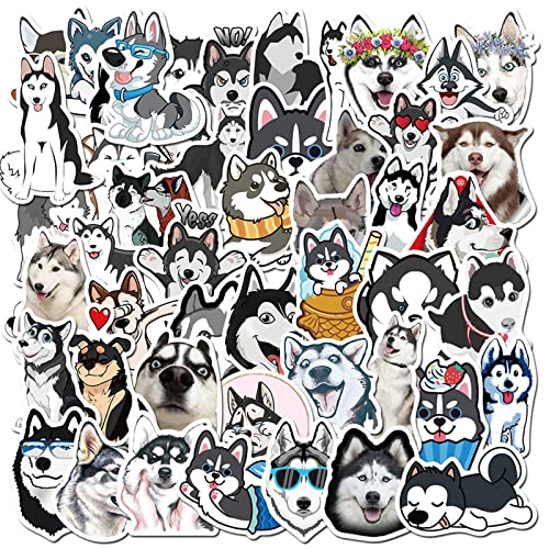 Cute Funny Siberian Husky Dog Stickers, 50PCS Dogs Vinyl Stickers for Laptops,Water Bottles,Phone,Cartoon Animals Gifts Stickers,Bumper Stickers Decals(Siberian Husky)