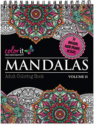 Mandalas II Adult Coloring Book - Features 50 Original Hand Drawn Designs Printed on Artist Quality Paper, Hardback Covers, Spiral Binding, Perforated Pages, Bonus Blotter