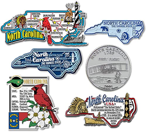 North Carolina Six-Piece State Magnet Set by Classic Magnets, Includes 6 Unique Designs, Collectible Souvenirs Made in The USA