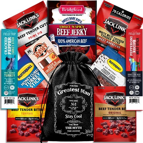 Beef Jerky Gift Baskets For Men - Dad Gifts, Birthday Gifts For Men Who Have Everything With Beef Jerky Variety Pack - Mens Gifts, Dad Birthday Gift, Care Package For Men, Husband Birthday Gift By