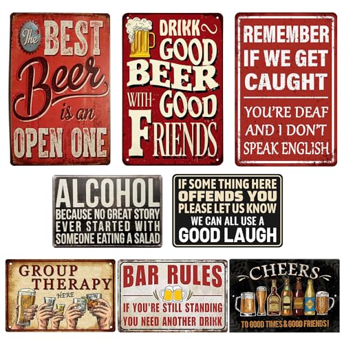 Aestalrcus 8 Pack Bar Signs Metal Signs Funny Bar Signs for Home Bar Wall for Man Cave Decor-Retro Pub Decorations and Gifts for Home Bar Shop 8×12 Inch