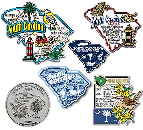 South Carolina Six-Piece State Magnet Set by Classic Magnets, Includes 6 Unique Designs, Collectible Souvenirs Made in The USA