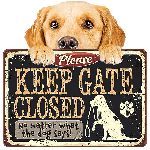 Dog Decor - Keep Gate Closed Dog - Metal Dog Signs for Home Decor - Use Indoor/Outdoor - Dog Sayings Funny Signs - Dog Mom Gifts for Women, Dog Home Decor Dog Lovers Gifts for Women