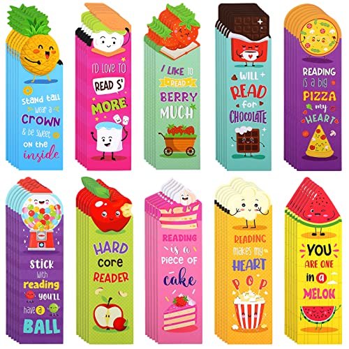 Scented Bookmarks Kids Scratch and Sniff Bookmarks Fruit Food Theme Bookmarks Sayings Bookmarks Assorted Scented Bookmarks Cute Bookmarks for Kids, Students, Teens, Food Lovers, 10 Styles (60 Pieces)