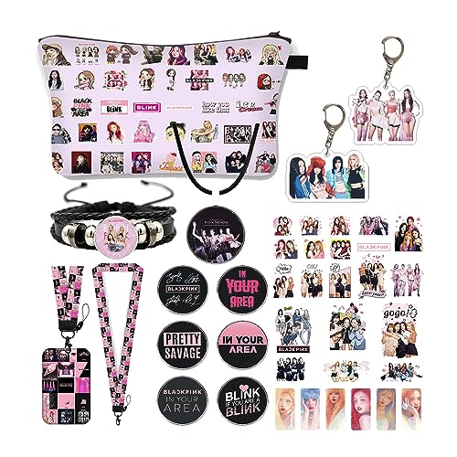 POKOPUS Black Pink Cosmetic Bag Kits for Women Girls Makeup Bag gifts Set for Black Pink Kpop Merch