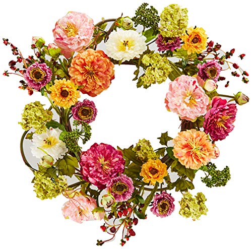 Nearly Natural 24' Peony Wreath, 24in, Mixed
