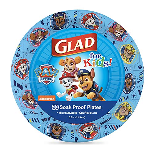 Glad for Kids Paw Patrol Paper Plates, 20 Count, 8.5 Inches | Disposable Paw Patrol Plates for Kids | Heavy Duty Disposable Soak Proof Microwavable Paper Plates for All Occasions