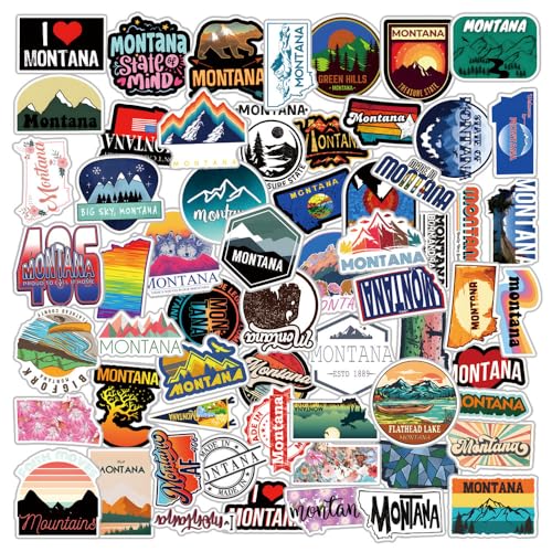 61Pcs Montana Stickers Pack, Funny Sport Vinyl Waterproof Sticker Decals for Water Bottle,Laptop,Phone,Skateboard,Scrapbooking,Bumper Gifts for Kids Teens Adults Fans for Party Supply…