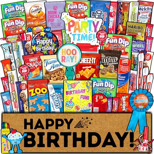 CRAVEBOX Birthday Care Package (50 Count) Snacks Food Cookies Bar Chips Party Variety Gift Box Pack Assortment Basket Bundle Mix Treat College Students Kids Teens