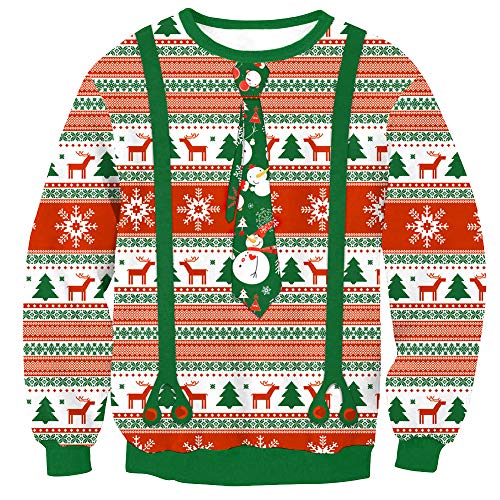 Arvilhill Christmas Mens Ugly 3D Printed Party Holiday Sweatshirt Funny Xmas Long Sleeve Sweater Snowflake & Reindeer XL