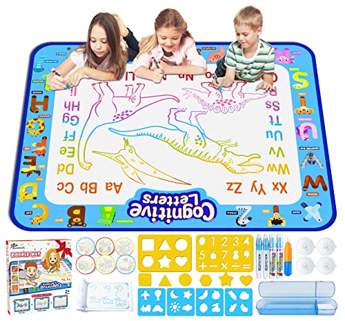 Jasonwell Aqua Water Doodle Mat 40 X 32 Inches Extra Large Magic Drawing Doodling Mat Coloring Mat Educational Toys Gifts for Kids Toddlers Boys Girls Age 2 3 4 5 6 7 8 Year Old (Alphabet)