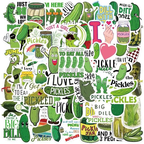 50pcs Pickle Stickers Cucumber Stickers for Laptops Trackpads Keyboards Backpacks Skateboards Luggage Water Bottles Scrapbooks Mirrors Notebooks Cars Bumpers Bikes Bedroom Travel Case Motorcyc